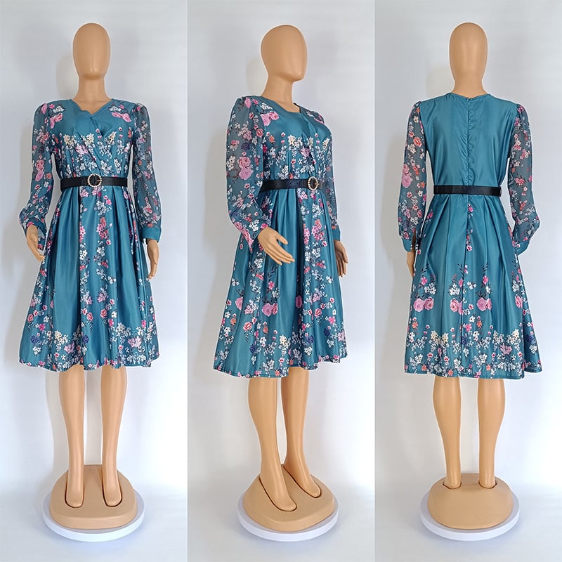 Floral Printed Large Swing V-neck Dress