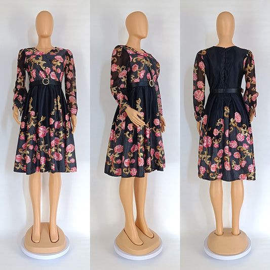 Floral Printed Large Swing V-neck Dress