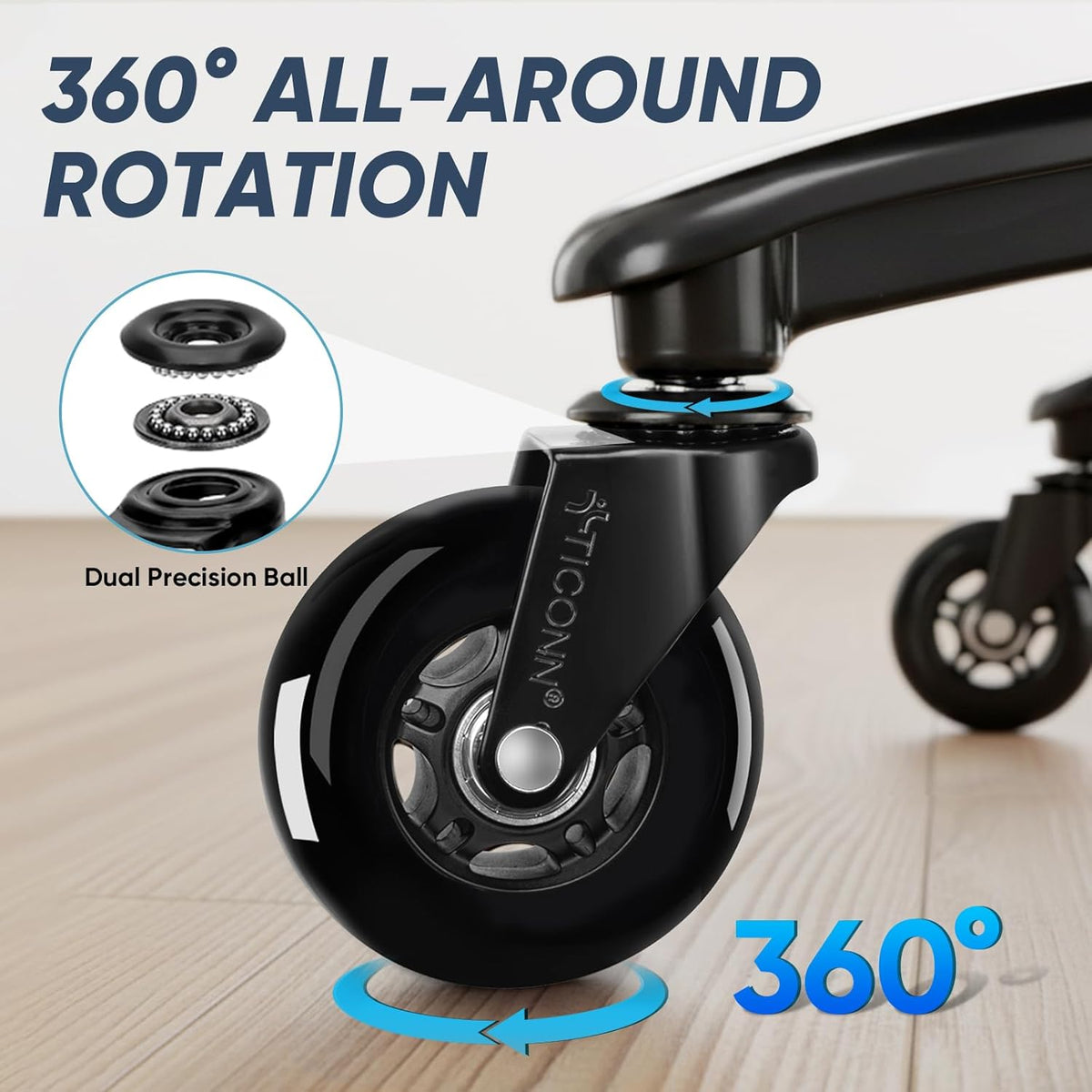 Office Chair Caster Wheels Set of 5 for Tile, Hardwood Floors and Carpets, Universal Fit for Most Chairs (Black)
